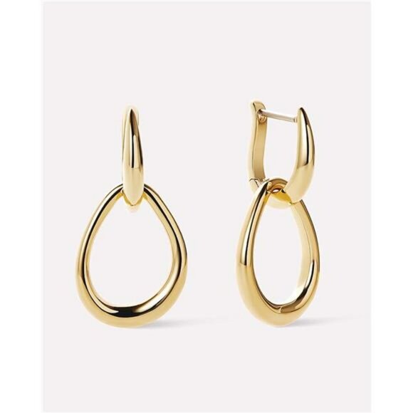 Gold hoop earrings for women 14k gold plated double hoop dangle drop earrings - Picture 5 of 7